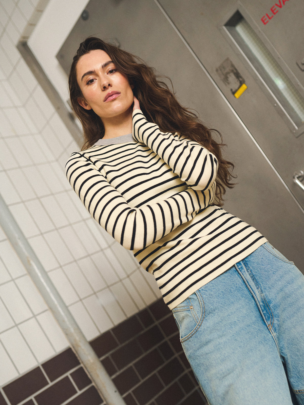 Gossia FabiolaGO Jumper T-Shirt Off-white/Black Stripes