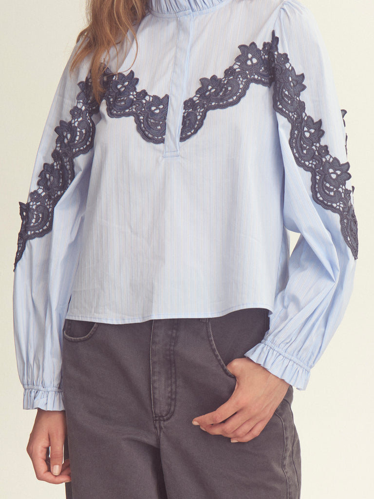 Gossia OlineGO Blouse Bluser Blue Striped